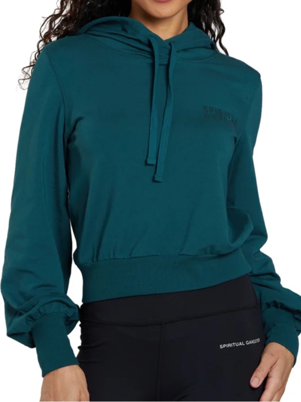 Spiritual Gangster Teal Cropped Hoodie Sweatshirt Pullover Athleisure Sports